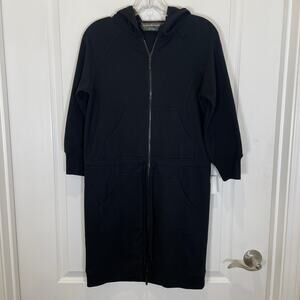 Norma Kamali Hooded Athletic Dress Black Zip Front Athleisure Sporty Mini NWT S